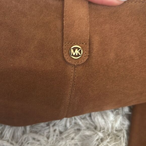 NWOB Michael Kors Harlow Brown Suede Cuban Heel Over The Knee Boots size 5.5 - Picture 7 of 13